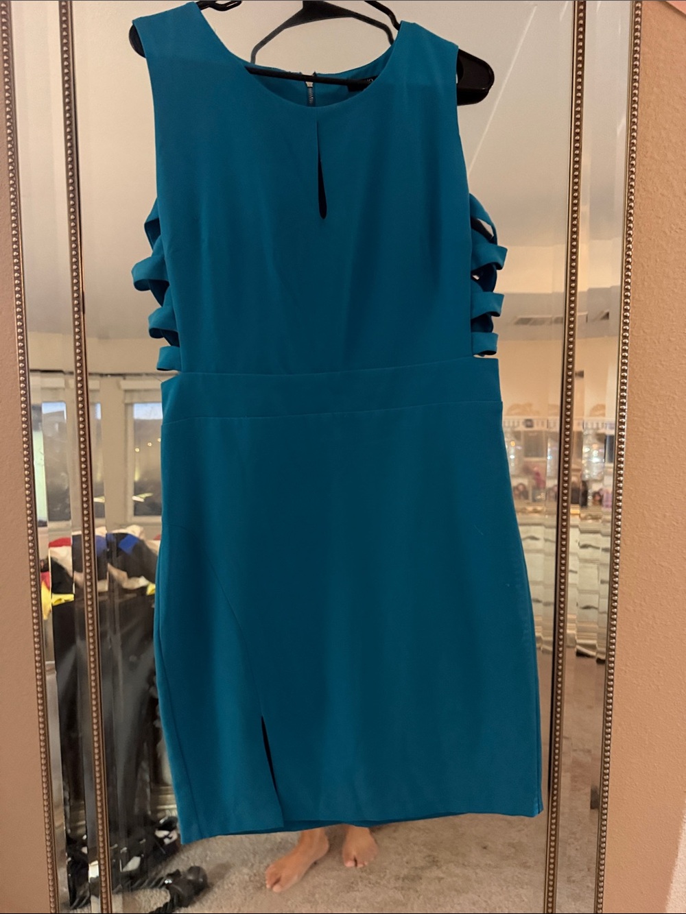 Trixxi Teal Sleeveless Mini Dress with Side Cutouts